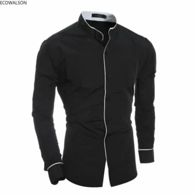 Shirts for Men Long Sleeve Turn Down Collar Slim Solid Fit Business Shirts Male Roupas Masculinas Wholesale Casual T Shirt White