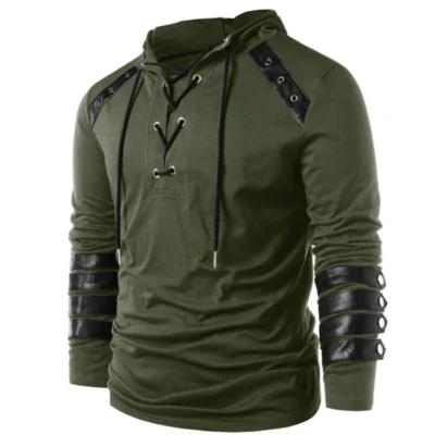 New Men T Shirts Casual Long Sleeve Green Tunic Clothing Fashion Solid Hooded T-Shirts Daily  Vintage Tshirt