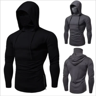 European and American Men's Fitness Wear Men's Peripheral Sweater Hooded Long Sleeve T-Shirt Sweater t-shirt for men
